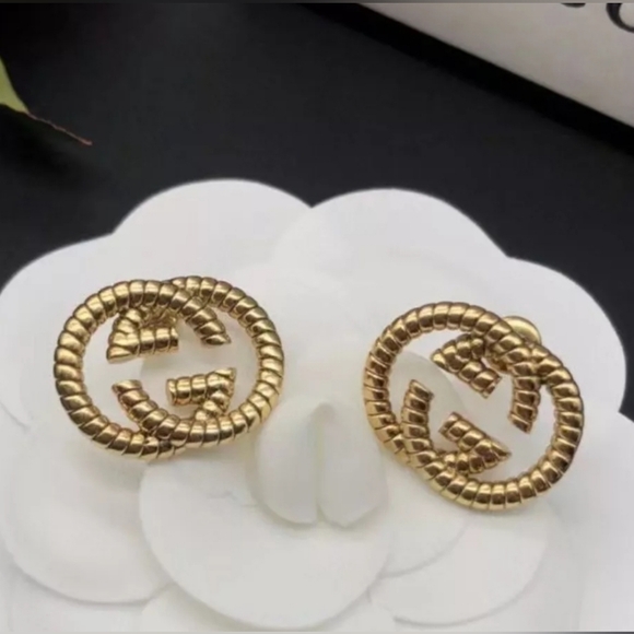 Vintage Rope Gold Tone Interlocking Earrings - Picture 1 of 4